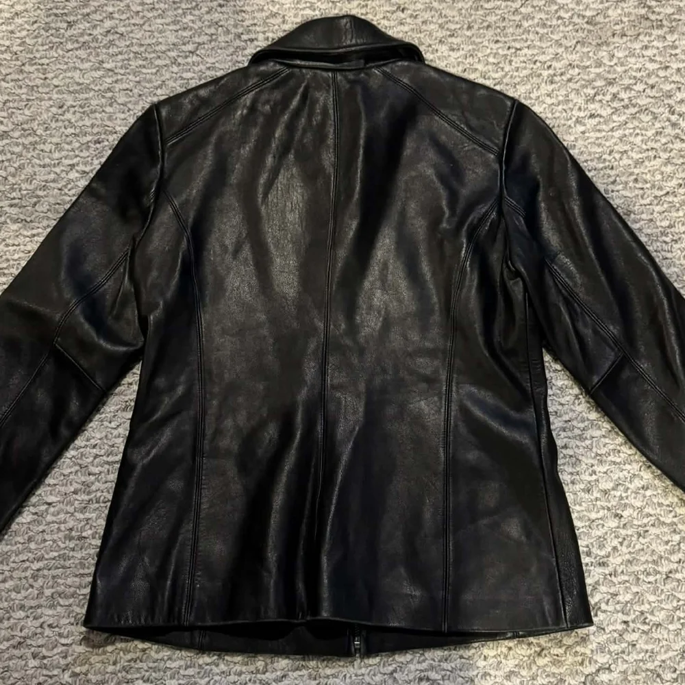 Worthington Genuine Lambskin Black Leather Coat Women's Small S Classic Fitted